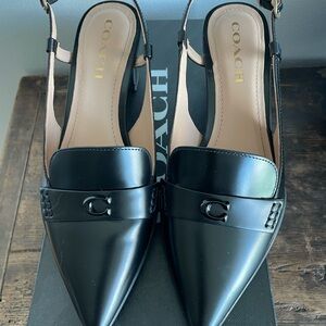 Coach Black Leather Slingback Flats